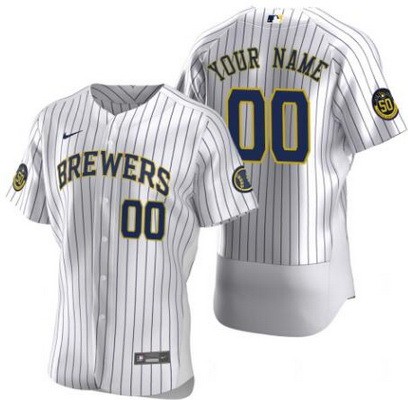 Men's  Women Youth Milwaukee Brewers Customized White 50th Anniversary Authentic Jersey