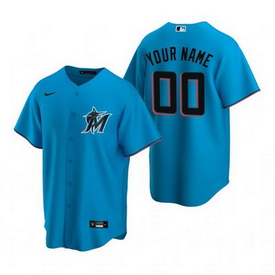 Men's  Women Youth Miami Marlins Customized Blue Alternate 2020 Cool Base Jersey