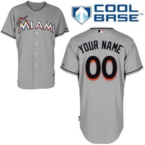 Men's  Women Youth Miami Marlins Customized Gray Cool Base Jersey