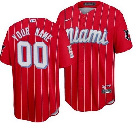 Men's  Women Youth Miami Marlins Customized  Red 2021 City Connect Cool Base Jersey