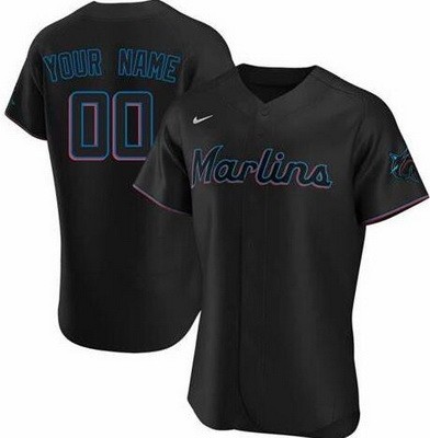 Men's  Women Youth Miami Marlins Customized Black Authentic Jersey