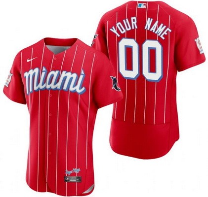 Men's  Women Youth Miami Marlins Customized Red 2021 City Connect Authentic Jersey