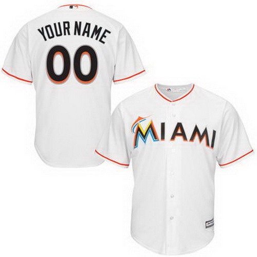 Men's  Women Youth Miami Marlins Customized White Cool Base Jersey