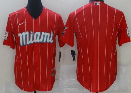 Men's Miami Marlins Blank Red 2021 City Cool Base Jersey