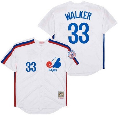 Men's Montreal Expos #33 Larry Walker White Throwback Jersey