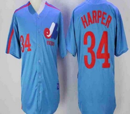 Men's Montreal Expos #34 Bryce Harper Blue Throwback Jersey