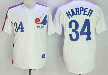 Men's Montreal Expos #34 Bryce Harper White 1982 Throwback Jersey