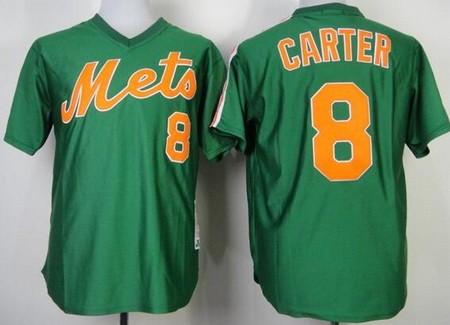 Men's New York Mets #8 Gary Carter Green 1985 Throwback Jersey