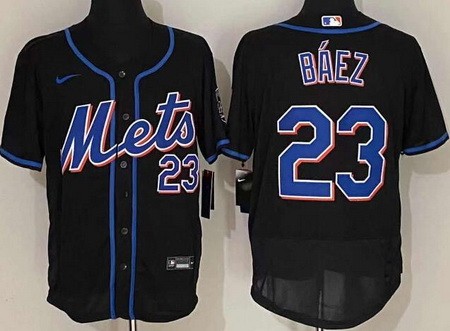 Men's New York Mets #23 Javier Baez Black Authentic Jersey