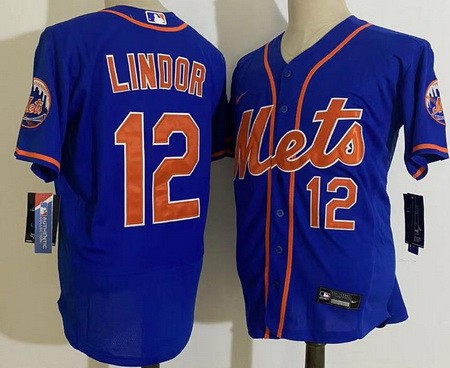 Men's New York Mets #12 Francisco Lindor Blue Authentic Jersey