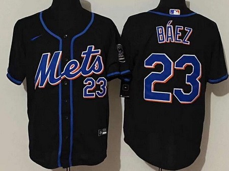 Men's New York Mets #23 Javier Baez Black Cool Base Jersey