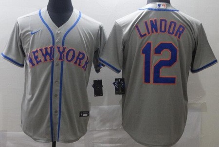 Men's New York Mets #12 Francisco Lindor Gray Cool Base Jersey