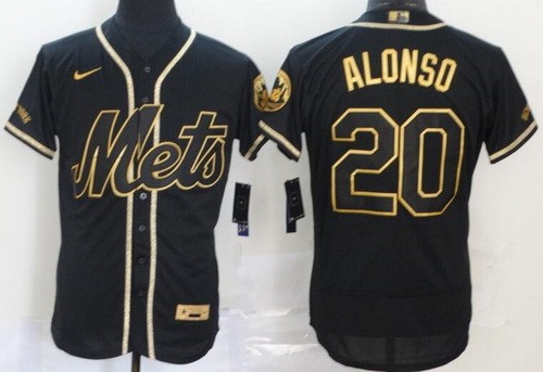 Men's New York Mets #20 Pete Alonso Black Gold 2020 FlexBase Jersey