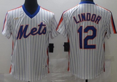 Men's New York Mets #12 Francisco Lindor White 2020 Cooperstown Collection Jersey