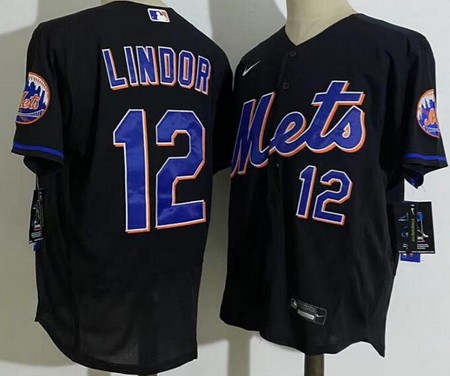 Men's New York Mets #12 Francisco Lindor Black 2022 Alternate Authentic Jersey