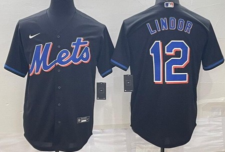 Men's New York Mets #12 Francisco Lindor Black 2022 Alternate Cool Base Jersey