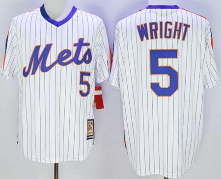 Men's New York Mets #5 David Wright White Cooperstown Throwback Cool Base Jersey