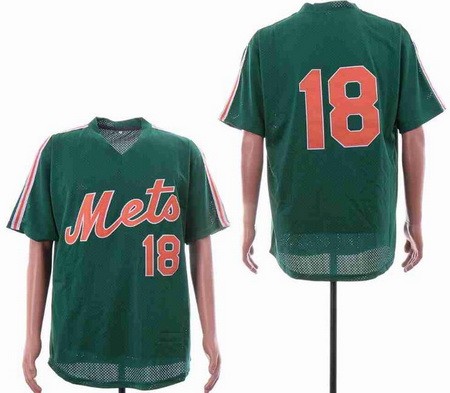 Men's New York Mets #18 Darryl Strawberry Green Mesh Throwback Jersey