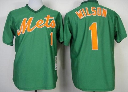 Men's New York Mets #1 Mookie Wilson Green 1985 Throwback Jersey