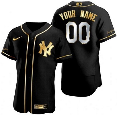 Men's Women Youth New York Yankees Customized Black Gold Authentic Jersey