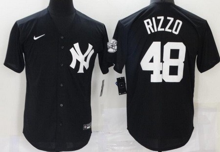 Men's New York Yankees #48 Anthony Rizzo Black Throwback Logo Cool Base Jersey