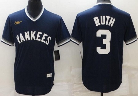 Men's New York Yankees #3 Babe Ruth Navy Navy Cooperstown Collection Jersey