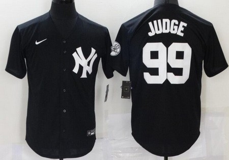Men's New York Yankees #99 Aaron Judge Black Throwback Logo Cool Base Jersey