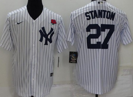 Men's New York Yankees #27 Mike Stanton White Red Rose Player Name Cool Base Jersey