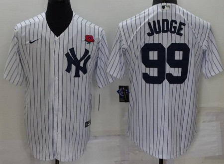 Men's New York Yankees #99 Aaron Judge White Red Rose Player Name Cool Base Jersey