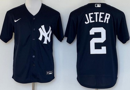 Men's New York Yankees #2 Derek Jeter Navy Alternate Player Name Cool Base Jersey