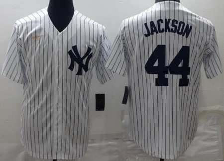 Men's New York Yankees #44 Reggie Jackson White Player Name Cooperstown Collection Jersey