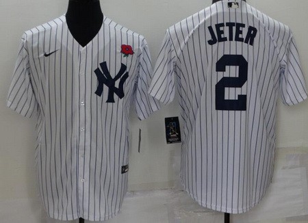 Men's New York Yankees #2 Derek Jeter White Red Rose Player Name Cool Base Jersey