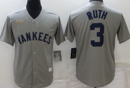 Men's New York Yankees #3 Babe Ruth Gray Cooperstown Collection Cool Base Jersey