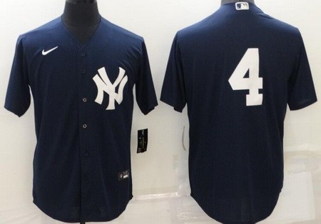 Men's New York Yankees #4 Lou Gehrig Navy Cool Base Jersey