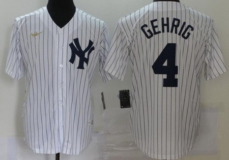 Men's New York Yankees #4 Lou Gehrig White Player Name Cooperstown Collection Jersey