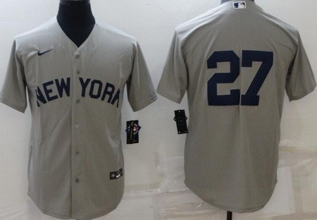 Men's New York Yankees #27 Mike Stanton Gray 2021 Field of Dreams Cool Base Jersey