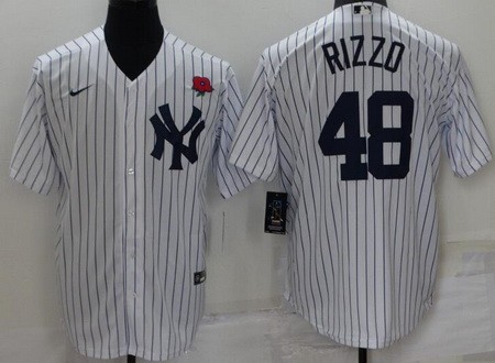 Men's New York Yankees #48 Anthony Rizzo White Red Rose Player Name Cool Base Jersey