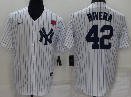Men's New York Yankees #42 Mariano Rivera White Red Rose Player Name Cool base Jersey