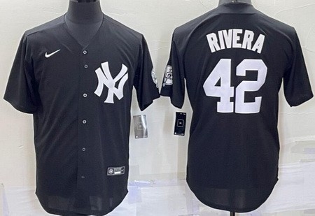 Men's New York Yankees #42 Mariano Rivera Black Throwback Logo Cool Base Jersey