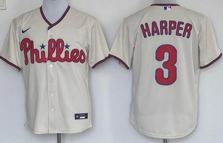 Men's Philadelphia Phillies #3 Bryce Harper Cream Cool Base Jersey