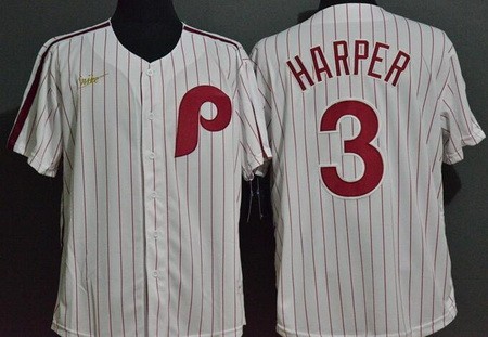 Men's Philadelphia Phillies #3 Bryce Harper White 2020 Cooperstown Collection Jersey