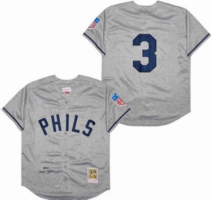Men's Philadelphia Phillies #3 Chuck Klein Gray 1942 Throwback Jersey