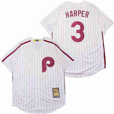 Men's Philadelphia Phillies #3 Bryce Harper White Cooperstown Throwback Cool Base Jersey