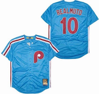 Men's Philadelphia Phillies #10 JT Realmuto Blue Cooperstown Throwback Cool Base Jersey
