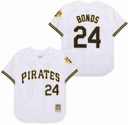 Men's Pittsburgh Pirates #24 Barry Bonds White Pirates Throwback Jersey