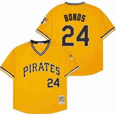 Men's Pittsburgh Pirates #24 Barry Bonds Yellow Throwback Jersey