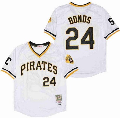 Men's Pittsburgh Pirates #24 Barry Bonds White 1986 Throwback Jersey
