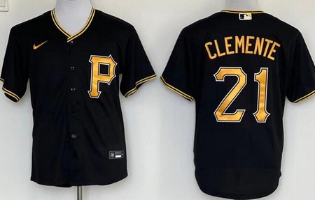 Men's Pittsburgh Pirates #21 Roberto Clemente Black Cool Base Jersey