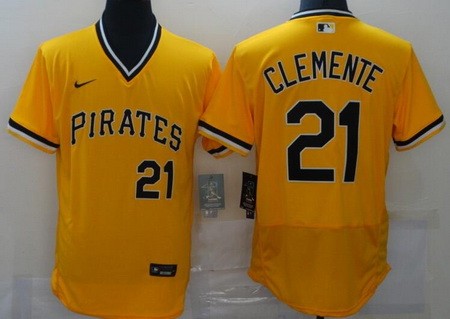 Men's Pittsburgh Pirates #21 Roberto Clemente Yellow FlexBase Jersey