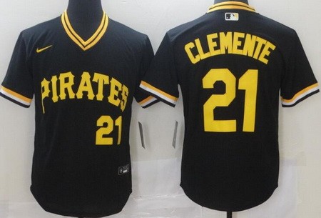 Men's Pittsburgh Pirates #21 Roberto Clemente Black Throwback Cool Base Jersey